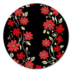 Pattern Flowers Design Nature Magnet 5  (round)