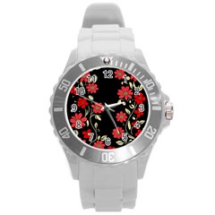 Pattern Flowers Design Nature Round Plastic Sport Watch (l)