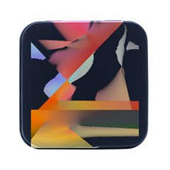 Abstract T- Shirt Pink Colorful Abstract Minimalism T- Shirt Square Metal Box (black)