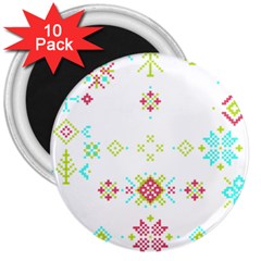 Christmas Cross Stitch Pattern Effect Holidays Symmetry 3  Magnets (10 Pack)  by Sarkoni