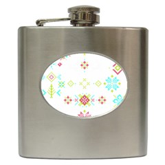 Christmas Cross Stitch Pattern Effect Holidays Symmetry Hip Flask (6 Oz) by Sarkoni