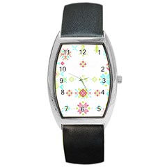 Christmas Cross Stitch Pattern Effect Holidays Symmetry Barrel Style Metal Watch by Sarkoni