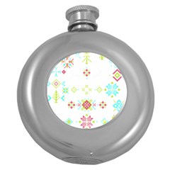 Christmas Cross Stitch Pattern Effect Holidays Symmetry Round Hip Flask (5 Oz) by Sarkoni