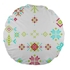 Christmas Cross Stitch Pattern Effect Holidays Symmetry Large 18  Premium Round Cushions by Sarkoni