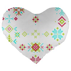 Christmas Cross Stitch Pattern Effect Holidays Symmetry Large 19  Premium Heart Shape Cushions by Sarkoni