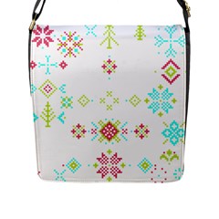 Christmas Cross Stitch Pattern Effect Holidays Symmetry Flap Closure Messenger Bag (l) by Sarkoni