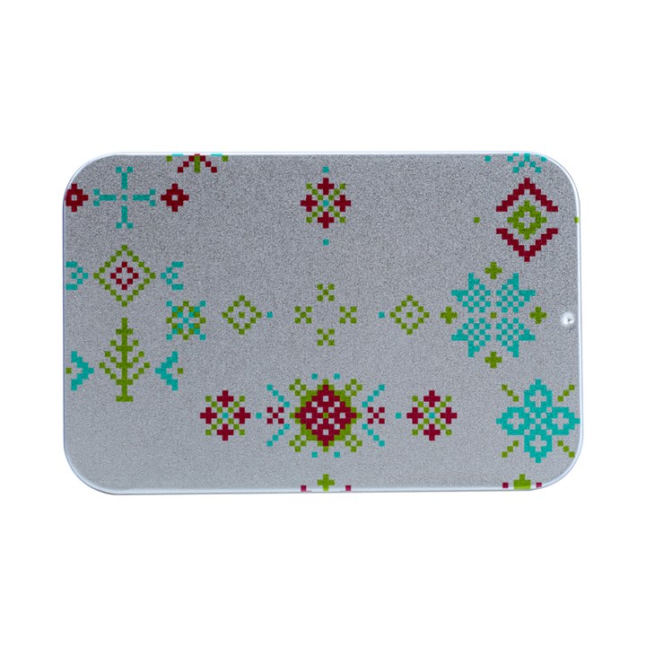 Christmas Cross Stitch Pattern Effect Holidays Symmetry Open Lid Metal Box (Silver)  