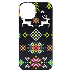 Christmas Cross Stitch Pattern Effect Holidays Symmetry Iphone 14 Black Uv Print Case by Sarkoni