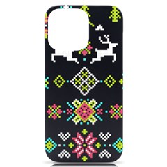 Christmas Cross Stitch Pattern Effect Holidays Symmetry Iphone 14 Pro Max Black Uv Print Case by Sarkoni