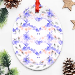 Bat Pattern T- Shirt Bats And Bows Blue Orange T- Shirt Ornament (oval Filigree) by EnriqueJohnson