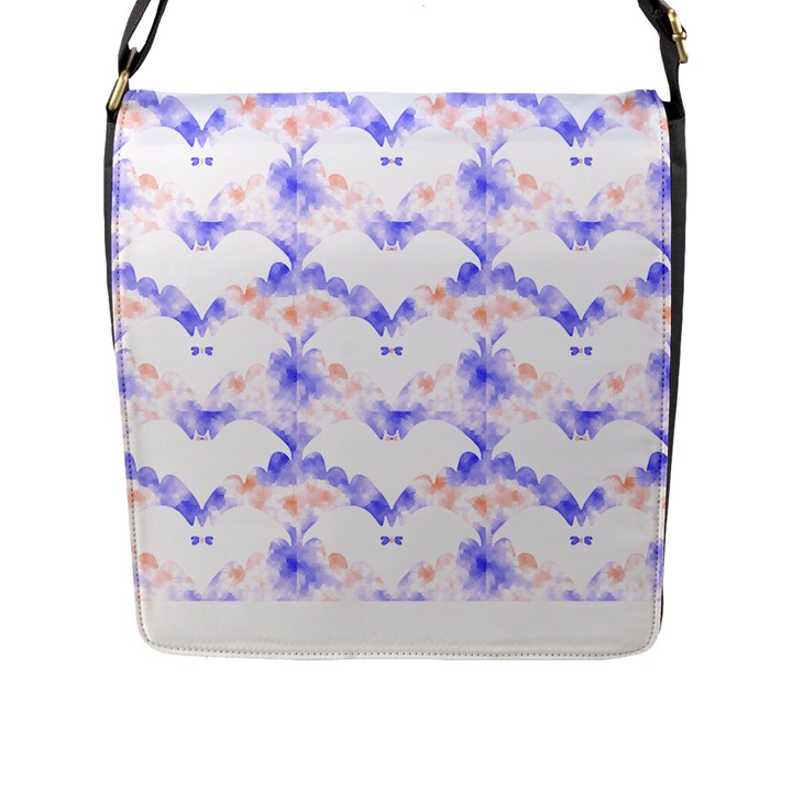 Bat Pattern T- Shirt Bats And Bows Blue Orange T- Shirt Flap Closure Messenger Bag (L)