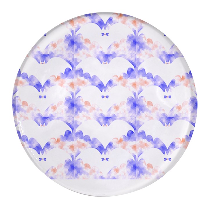 Bat Pattern T- Shirt Bats And Bows Blue Orange T- Shirt Round Glass Fridge Magnet (4 pack)