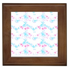 Bat Pattern T- Shirt Bats And Bows Blue Pink T- Shirt Framed Tile by EnriqueJohnson