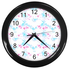 Bat Pattern T- Shirt Bats And Bows Blue Pink T- Shirt Wall Clock (black) by EnriqueJohnson