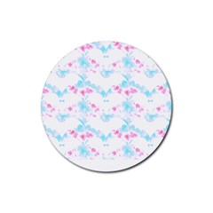 Bat Pattern T- Shirt Bats And Bows Blue Pink T- Shirt Rubber Coaster (round)