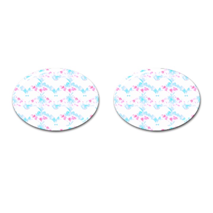 Bat Pattern T- Shirt Bats And Bows Blue Pink T- Shirt Cufflinks (Oval)