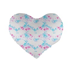 Bat Pattern T- Shirt Bats And Bows Blue Pink T- Shirt Standard 16  Premium Flano Heart Shape Cushions by EnriqueJohnson