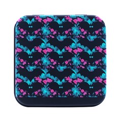 Bat Pattern T- Shirt Bats And Bows Blue Pink T- Shirt Square Metal Box (black) by EnriqueJohnson