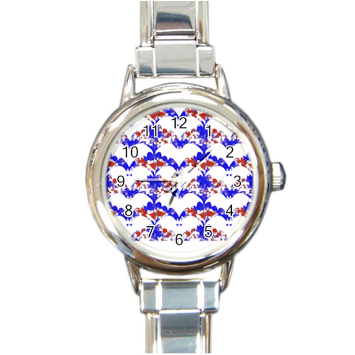 Bat Pattern T- Shirt White Bats And Bows Red Blue T- Shirt Round Italian Charm Watch