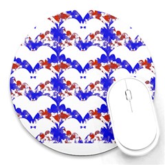 Bat Pattern T- Shirt White Bats And Bows Red Blue T- Shirt Round Mousepad by EnriqueJohnson