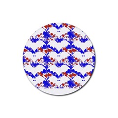 Bat Pattern T- Shirt White Bats And Bows Red Blue T- Shirt Rubber Round Coaster (4 Pack) by EnriqueJohnson