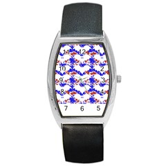 Bat Pattern T- Shirt White Bats And Bows Red Blue T- Shirt Barrel Style Metal Watch by EnriqueJohnson