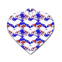 Bat Pattern T- Shirt White Bats And Bows Red Blue T- Shirt Dog Tag Heart (one Side) by EnriqueJohnson