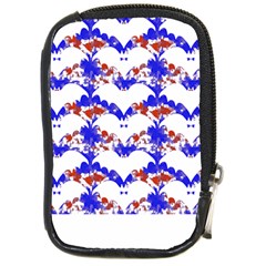 Bat Pattern T- Shirt White Bats And Bows Red Blue T- Shirt Compact Camera Leather Case by EnriqueJohnson