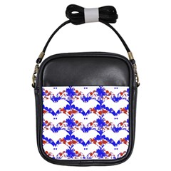 Bat Pattern T- Shirt White Bats And Bows Red Blue T- Shirt Girls Sling Bag by EnriqueJohnson