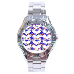 Bat Pattern T- Shirt White Bats And Bows Red Blue T- Shirt Stainless Steel Analogue Watch by EnriqueJohnson