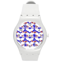 Bat Pattern T- Shirt White Bats And Bows Red Blue T- Shirt Round Plastic Sport Watch (m) by EnriqueJohnson