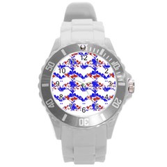 Bat Pattern T- Shirt White Bats And Bows Red Blue T- Shirt Round Plastic Sport Watch (l) by EnriqueJohnson