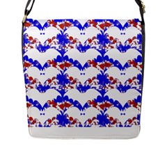 Bat Pattern T- Shirt White Bats And Bows Red Blue T- Shirt Flap Closure Messenger Bag (l) by EnriqueJohnson