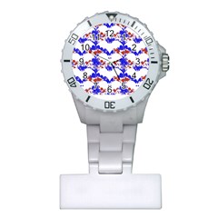 Bat Pattern T- Shirt White Bats And Bows Red Blue T- Shirt Plastic Nurses Watch by EnriqueJohnson