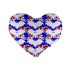 Bat Pattern T- Shirt White Bats And Bows Red Blue T- Shirt Standard 16  Premium Flano Heart Shape Cushions by EnriqueJohnson