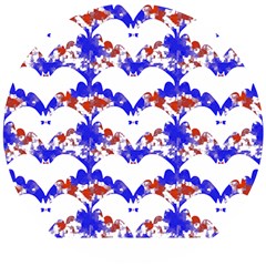 Bat Pattern T- Shirt White Bats And Bows Red Blue T- Shirt Wooden Puzzle Round by EnriqueJohnson