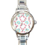 Batik T- Shirt Batik Flower Pattern 6 Round Italian Charm Watch Front