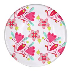 Batik T- Shirt Batik Flower Pattern 7 Round Glass Fridge Magnet (4 Pack)