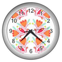 Batik T- Shirt Batik Flower Pattern8 Wall Clock (silver) by EnriqueJohnson