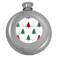 Christmas Tree Snowflake Pattern Round Hip Flask (5 Oz) by Sarkoni