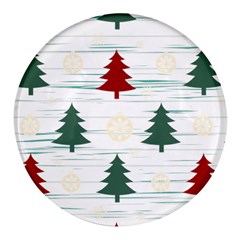 Christmas Tree Snowflake Pattern Round Glass Fridge Magnet (4 Pack) by Sarkoni