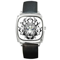 White And Black Tiger Square Metal Watch