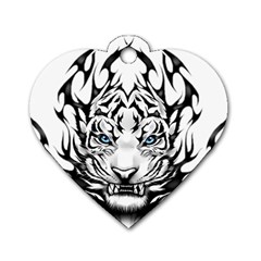 White And Black Tiger Dog Tag Heart (Two Sides)