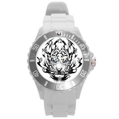 White And Black Tiger Round Plastic Sport Watch (L)