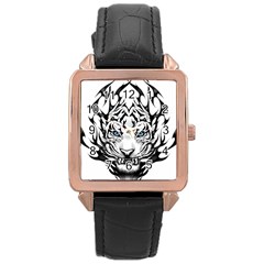 White And Black Tiger Rose Gold Leather Watch 