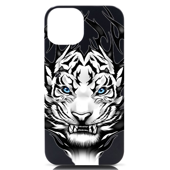 White And Black Tiger iPhone 14 Black UV Print Case