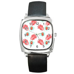 Batik T- Shirt Batik Flowers Pattern 17 Square Metal Watch by EnriqueJohnson