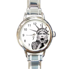 Funny Statue Of Liberty Parody Round Italian Charm Watch by Sarkoni