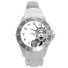 Funny Statue Of Liberty Parody Round Plastic Sport Watch (l) by Sarkoni