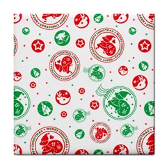 Merry Christmas Geometric Pattern Tile Coaster by Sarkoni